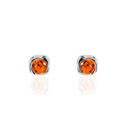 Boucles D'oreilles Puces Argent Blanc Joude Ambre - Boucles d'oreilles fantaisie Femme | Histoire d’Or