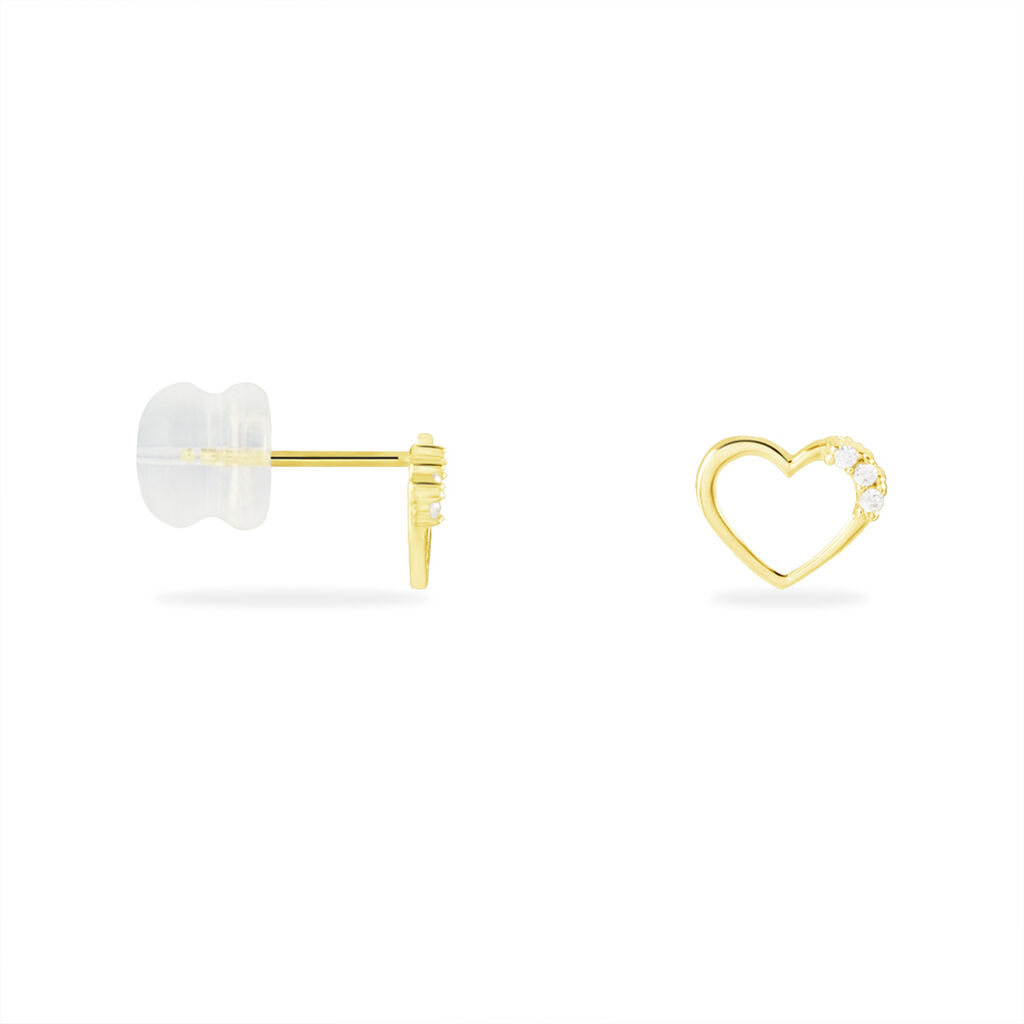 Boucles D'oreilles Puces Camomille Or Jaune Oxyde De Zirconium - Boucles d'Oreilles Coeur Enfant | Histoire d’Or