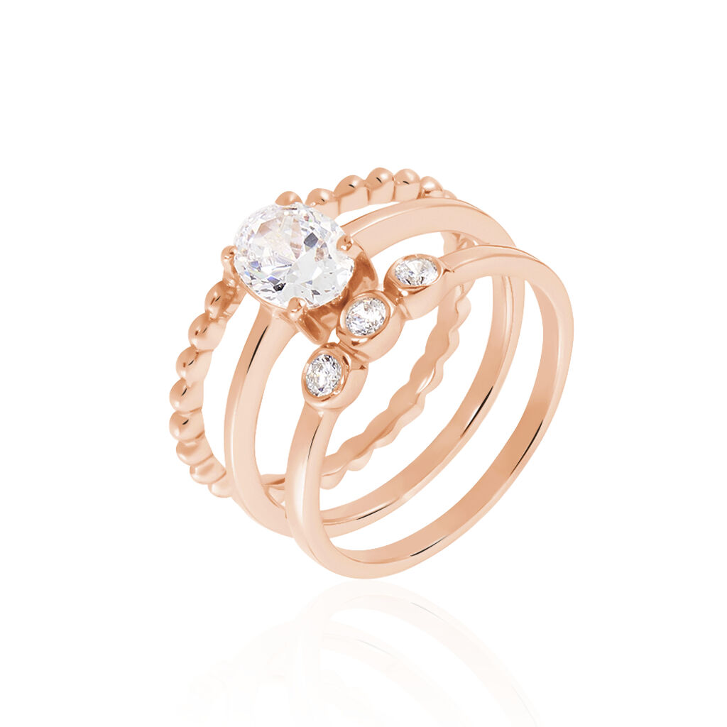 Bague Solitaire Tavira Argent Rose Oxyde De Zirconium - Bagues de fian&ccedil;ailles ronde Femme | Histoire d&rsquo;Or