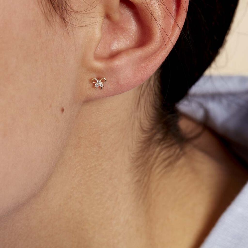 Boucles D'oreilles Puces Darina Noeud Or Jaune Oxyde De Zirconium - Clous d'oreilles Famille | Histoire d’Or