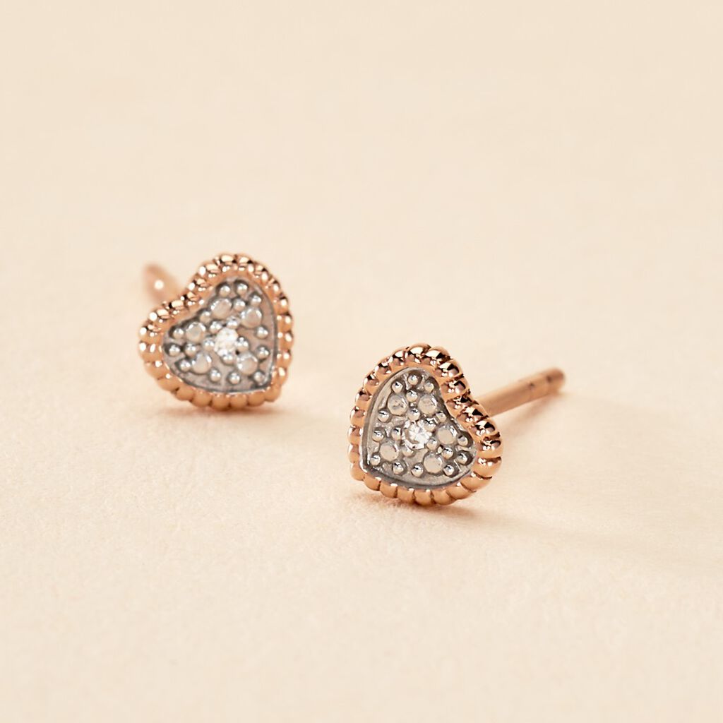 Boucles D'oreilles Puces Mon 1er Diamant Or Rose Diamant - Clous d'oreilles Femme | Histoire d’Or