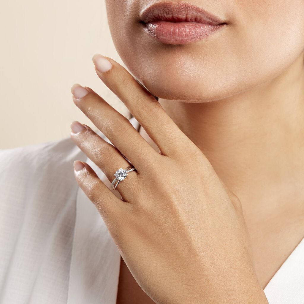 Bague Or Blanc Ofelie Solitaire Oxyde - Bagues solitaires Femme | Histoire d’Or