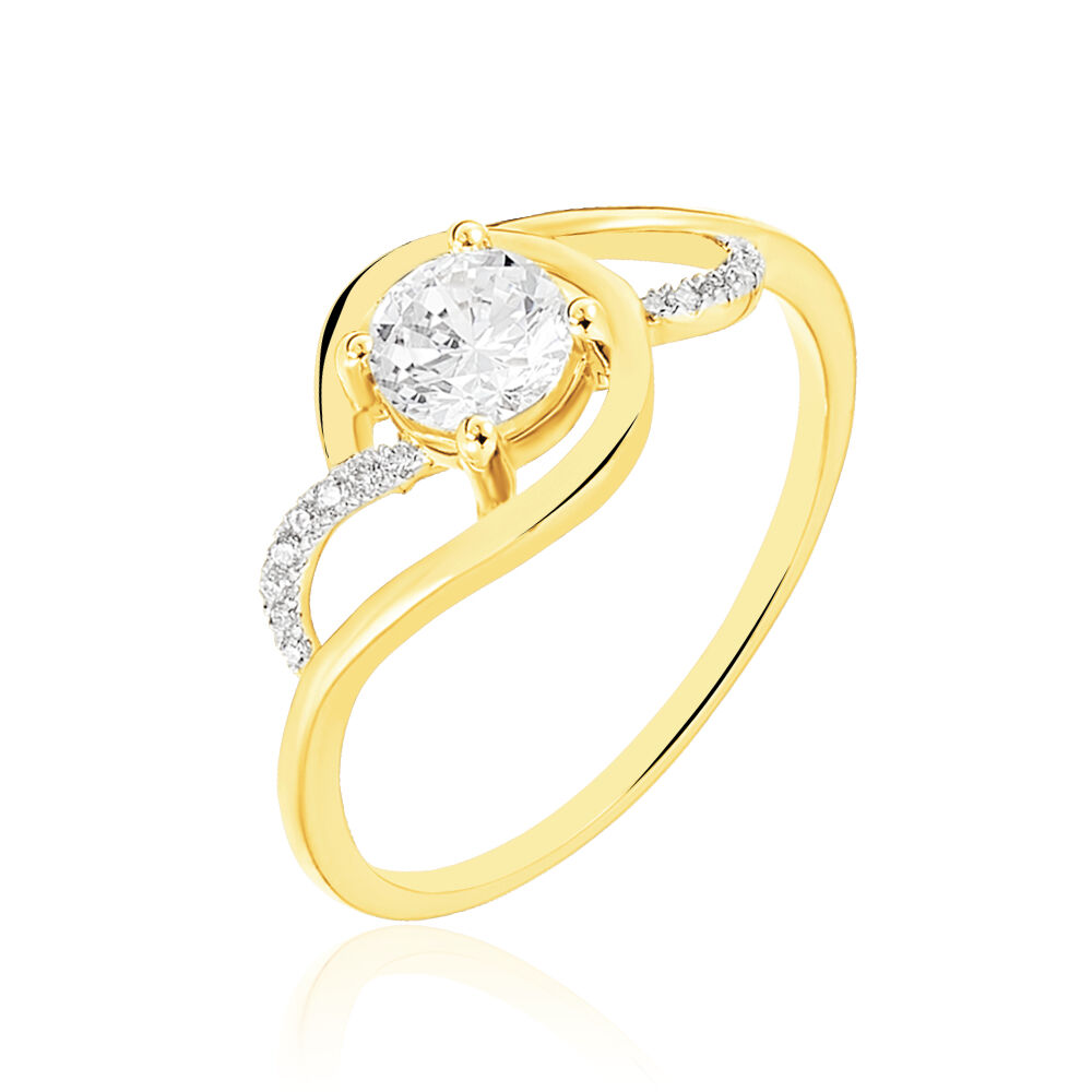 Bague Solitaire Koline Or Jaune Oxyde De Zirconium Et Cristal De Roche Bague Solitaire Koline Or Jaune Oxyde De Zirconium Et Cristal De Roche