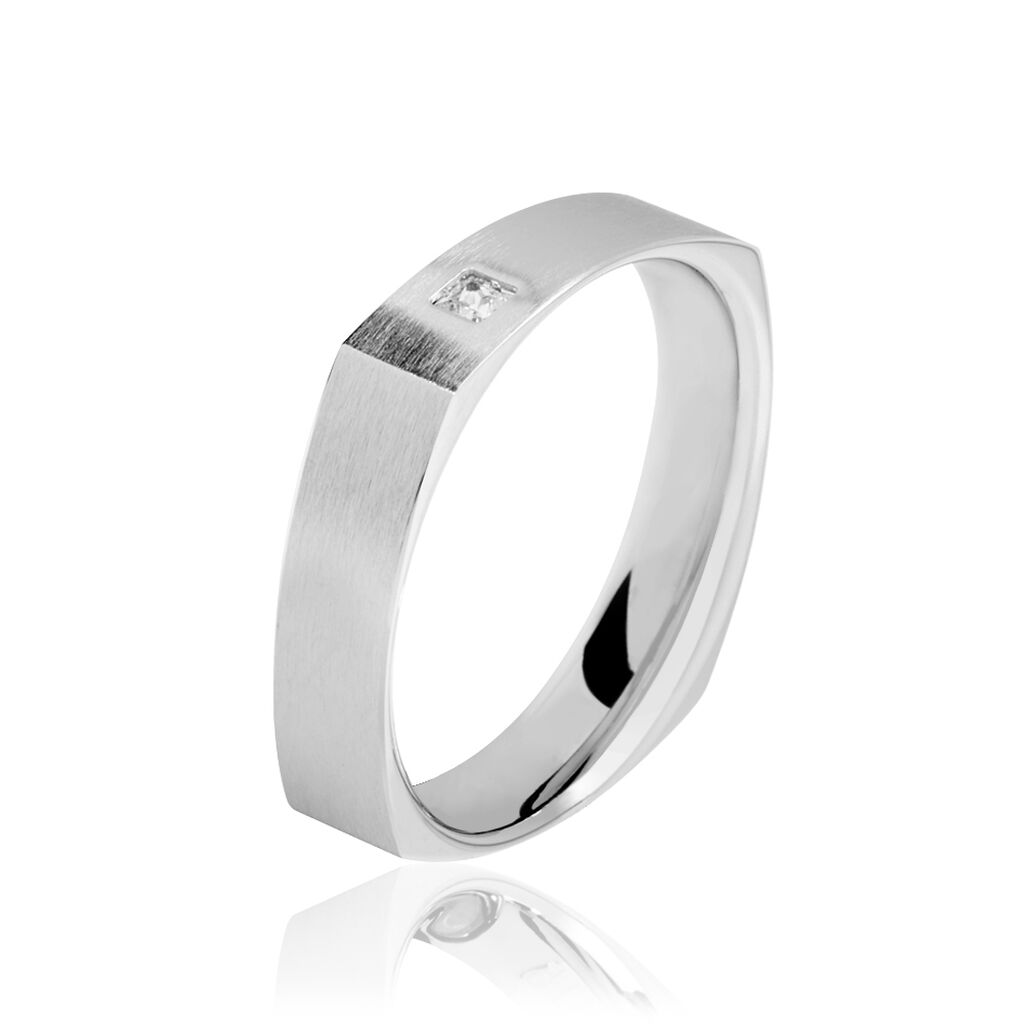 Alliance Carree Brossee Or Blanc Diamant - Alliances Famille | Histoire d’Or