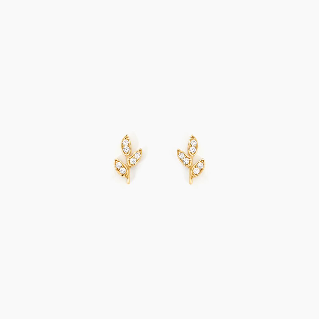 Boucles D'oreilles Pendantes Edia Feuille Or Jaune Oxyde De Zirconium - Boucles d'oreilles pendantes Femme | Histoire d&rsquo;Or