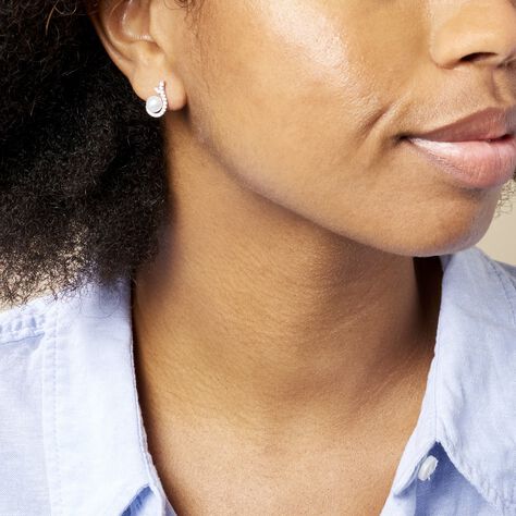 Boucles D'oreilles Puces Cyrana Argent Blanc Perle De Culture Et Oxyde - Boucles d'oreilles fantaisie Femme | Histoire d’Or