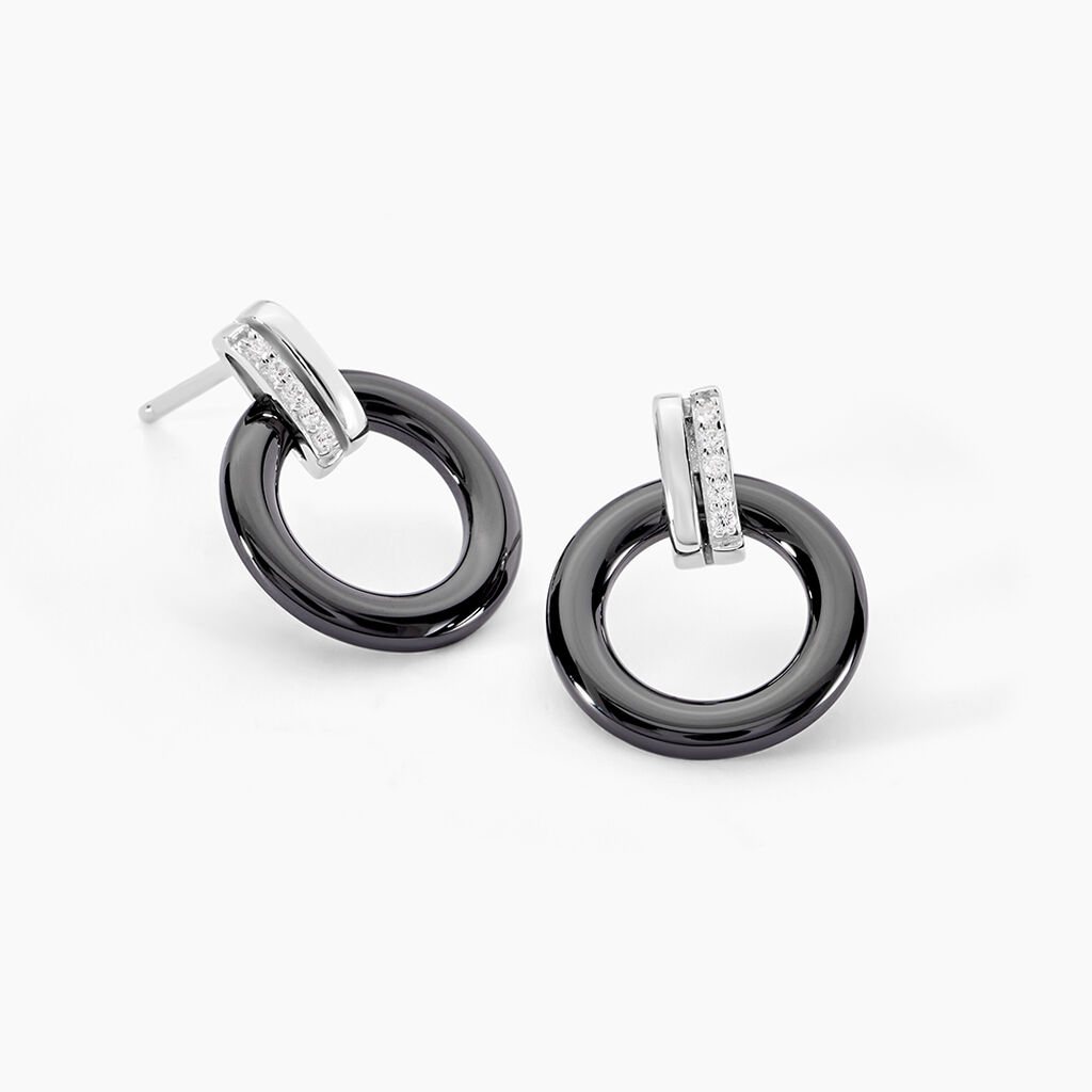 Boucles D'oreilles Pendantes Bertillianne Argent  Céramique Et Oxyde - Boucles d'oreilles fantaisie Femme | Histoire d’Or