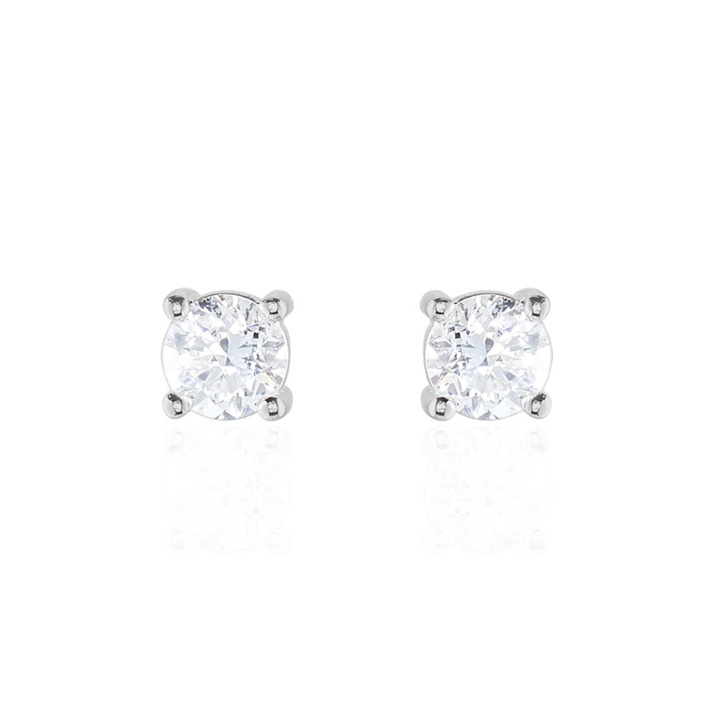 Boucles D'oreilles Puces 4 Griffes Or Blanc Diamant Synthetique - Clous d'oreilles Femme | Histoire d&rsquo;Or