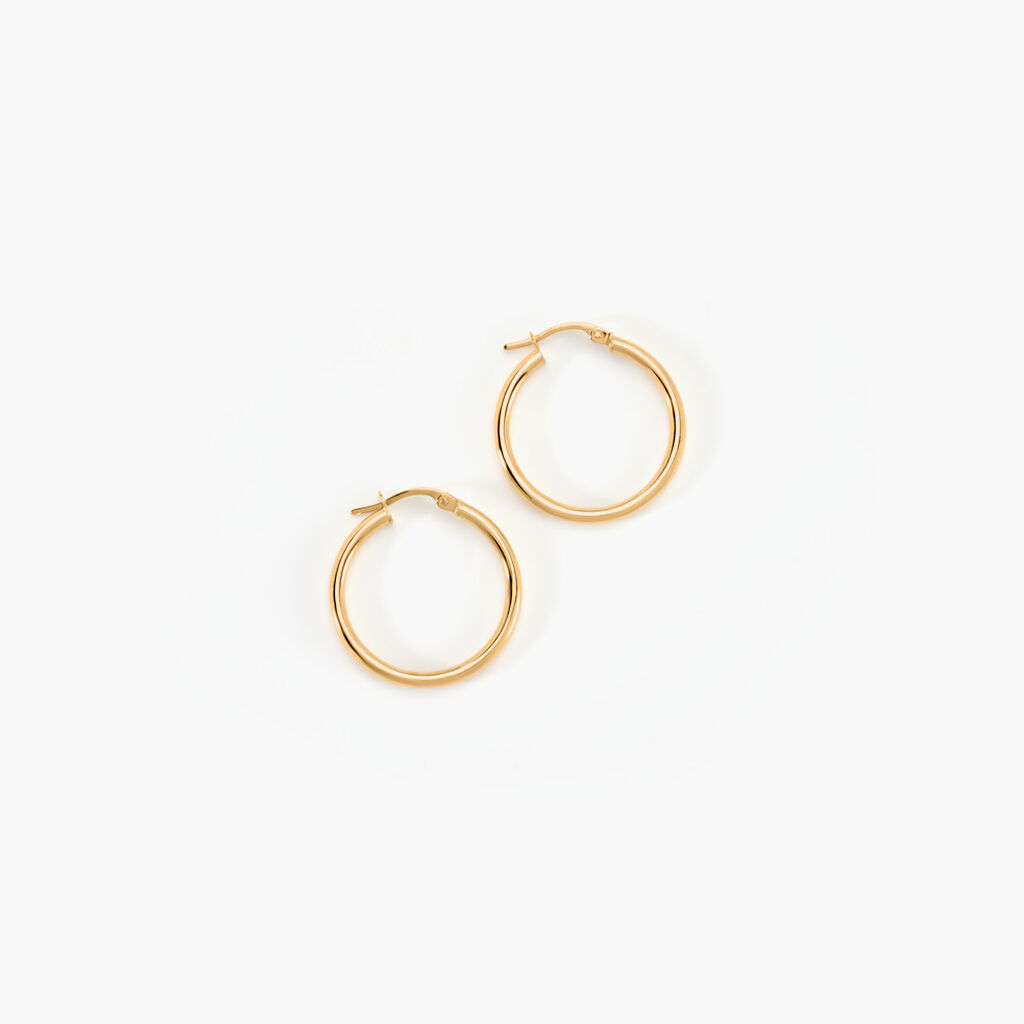 Boucles D'oreilles Créoles Plaqué Or Jaune 750/1000 Avec Zircon Blanc - Femme - Neuf Avec étiquettes