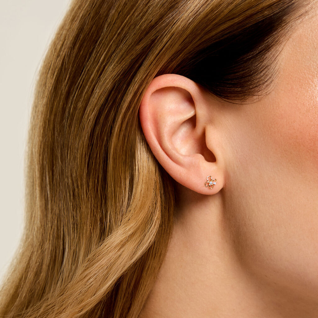 Boucles D'Oreilles Puces Bas Or Jaune Oxyde De Zirconium - Clous d'oreilles Femme | Histoire d&rsquo;Or