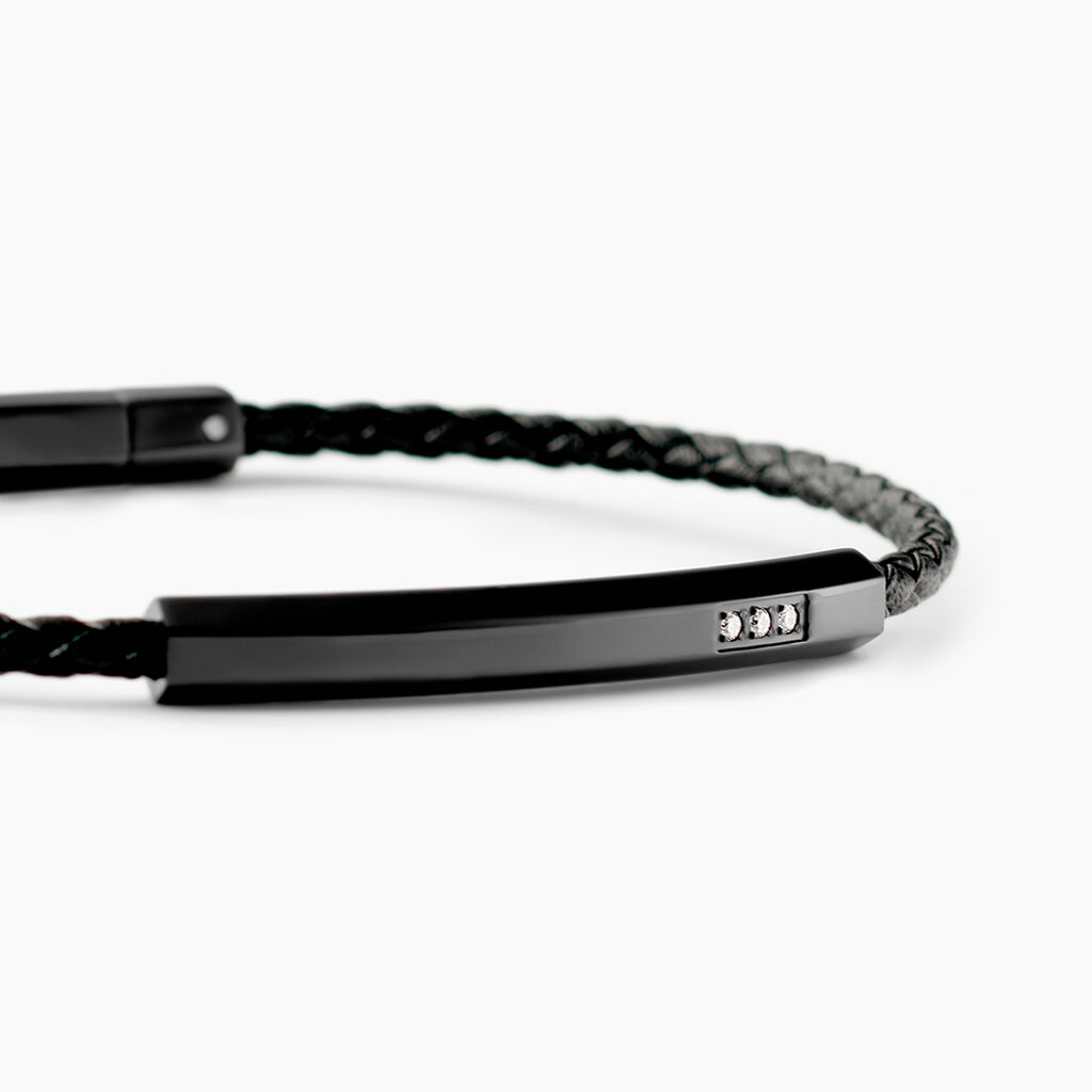 Bracelet Jourdan Cuir De Vache Noir Diamant Synth&eacute;tique - Bracelets Cuir Homme | Histoire d&rsquo;Or