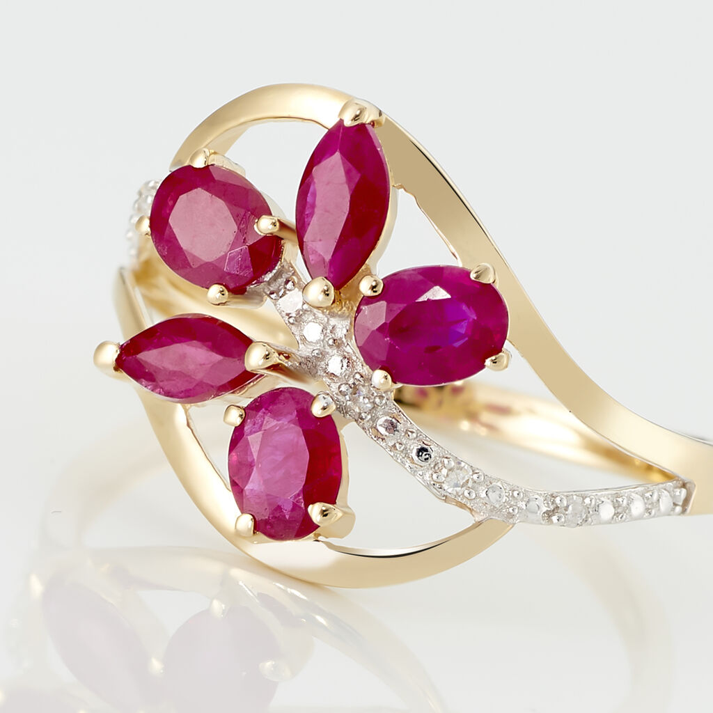 Bague Orchidee Or Bicolore Rubis Diamant - Bagues avec pierre Femme | Histoire d’Or