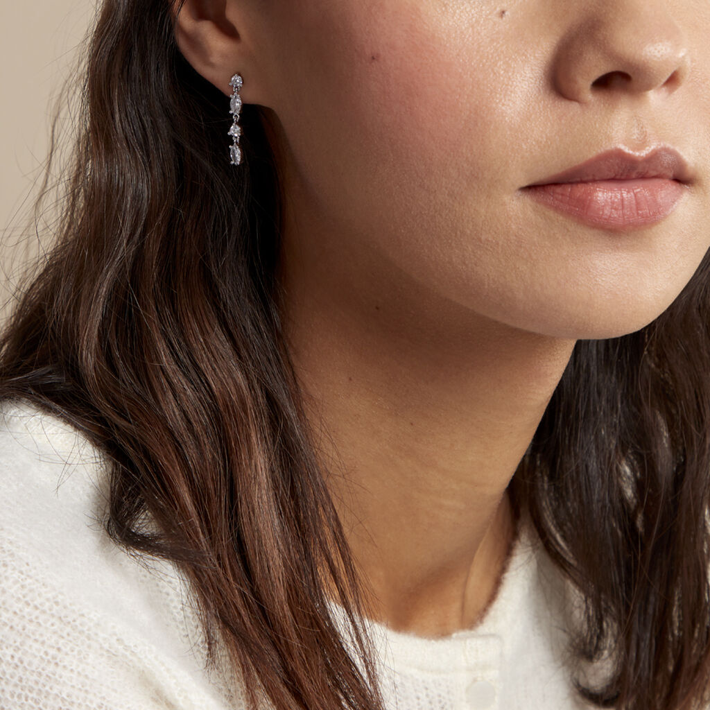 Boucles D'oreilles Pendantes Argent Blanc Shiny Nights Oxyde - Boucles d'oreilles fantaisie Femme | Histoire d’Or