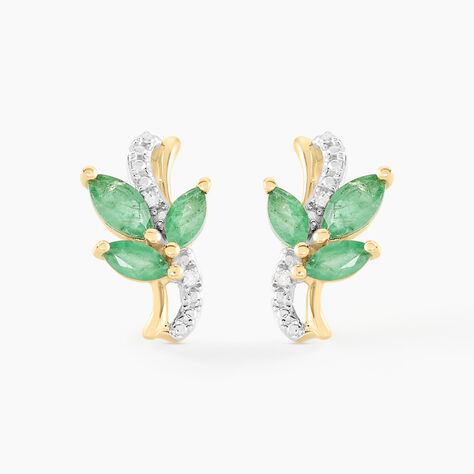 Boucles D'oreilles Puces Angie Or Jaune Emeraude Diamant - Clous d'oreilles Femme | Histoire d’Or
