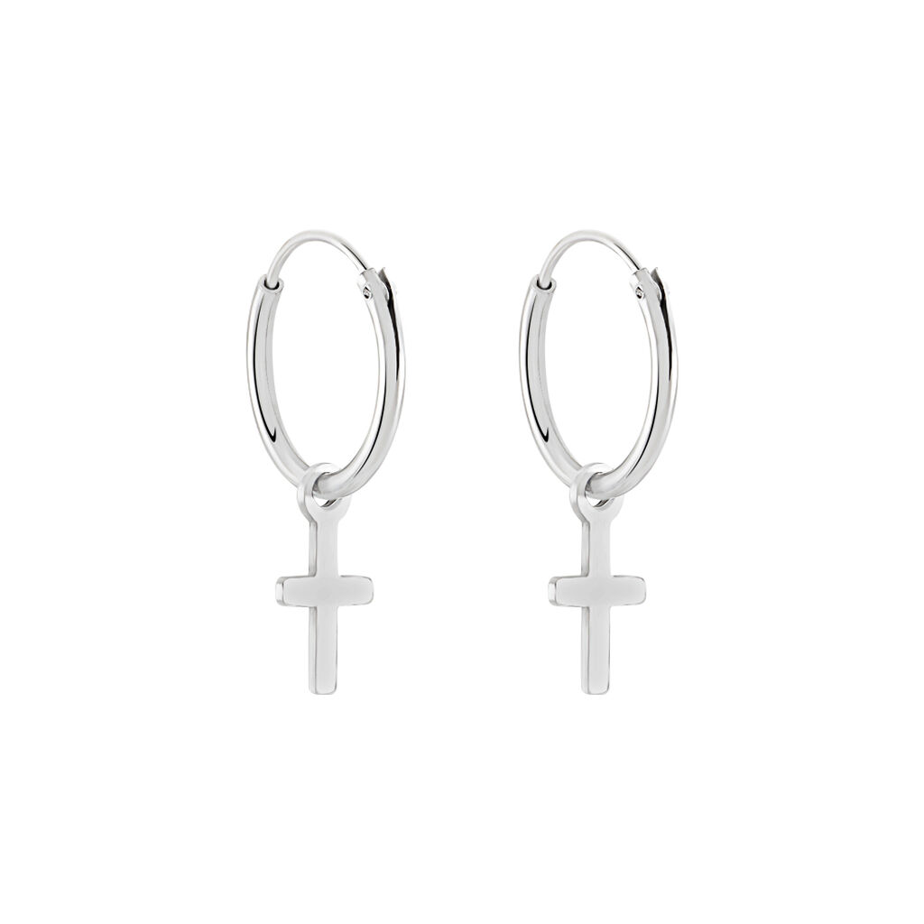 Créoles Elvyn Argent Blanc - Boucles d'Oreilles Croix Femme | Histoire d’Or