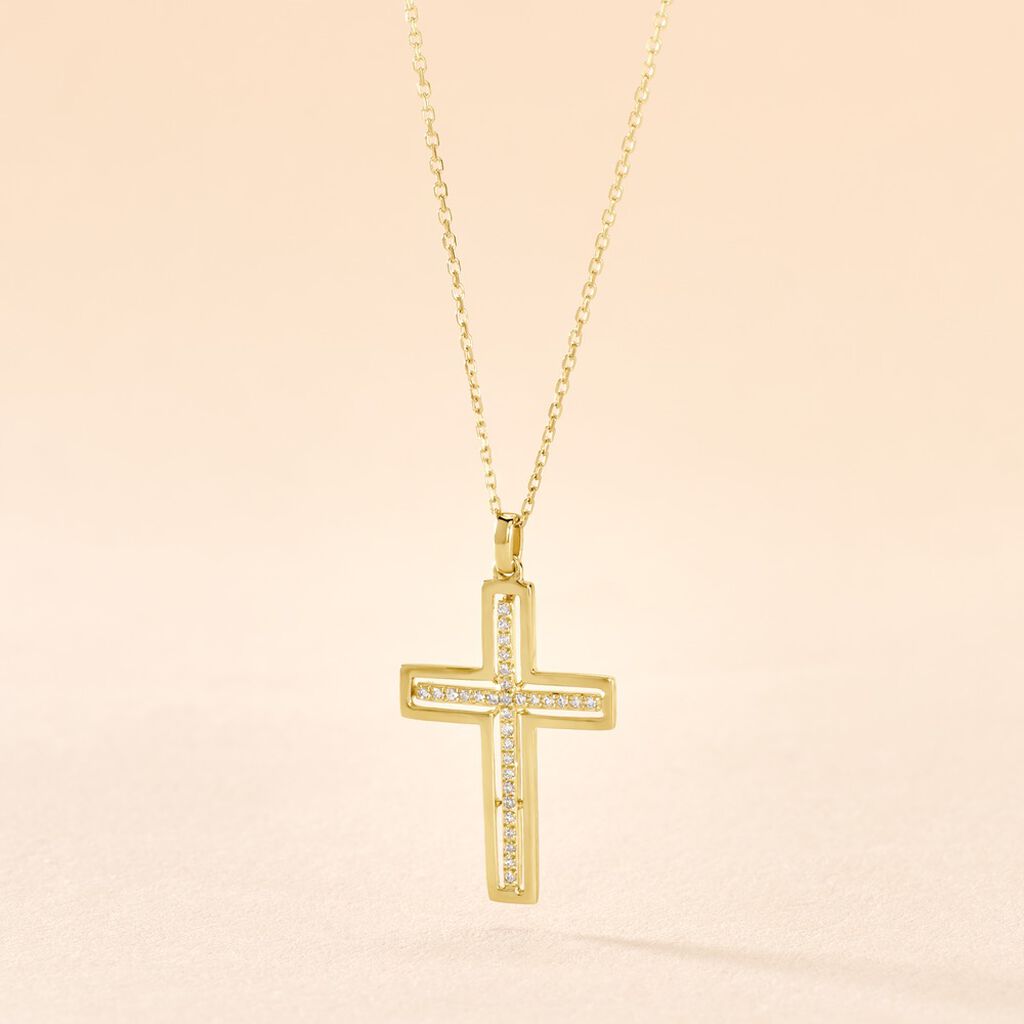 Collier Croix Or Jaune Diamant - Colliers Femme | Histoire d&rsquo;Or