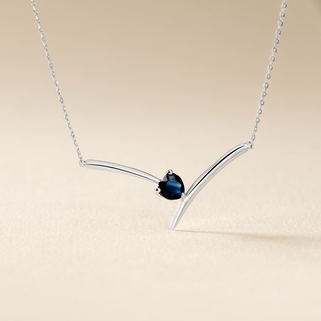 Collier Renaldine Or Blanc Saphir - Colliers Coeur Femme | Histoire d’Or
