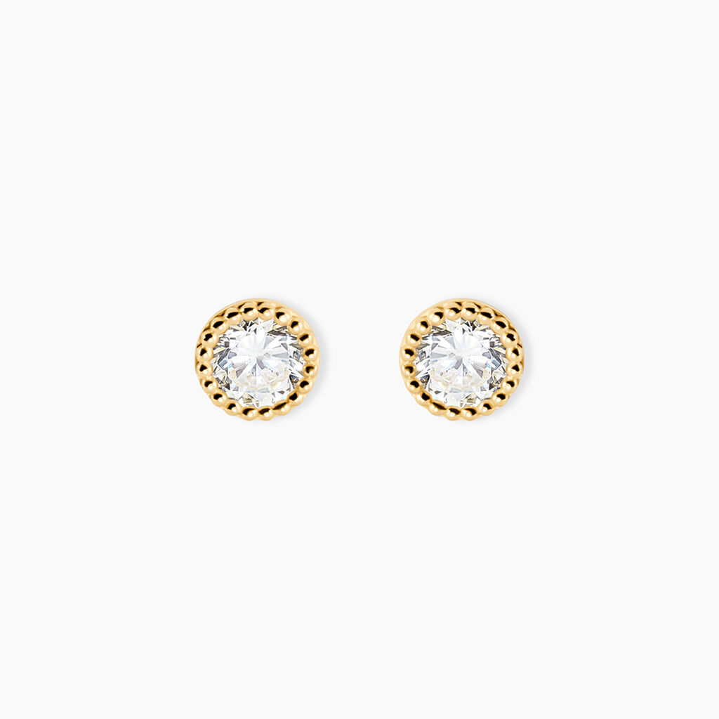 Boucles D'Oreilles Puces Dionysodoros Or Jaune Oxyde De Zirconium - Clous d'oreilles Femme | Histoire d&rsquo;Or