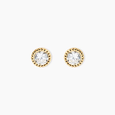 Boucles D'Oreilles Puces Dionysodoros Or Jaune Oxyde De Zirconium - Clous d'oreilles Femme | Histoire d&rsquo;Or