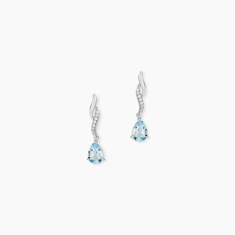 Boucles D'oreilles Pendantes Assaf Or Blanc Topaze Et Oxyde - Boucles d'oreilles pendantes Femme | Histoire d&rsquo;Or