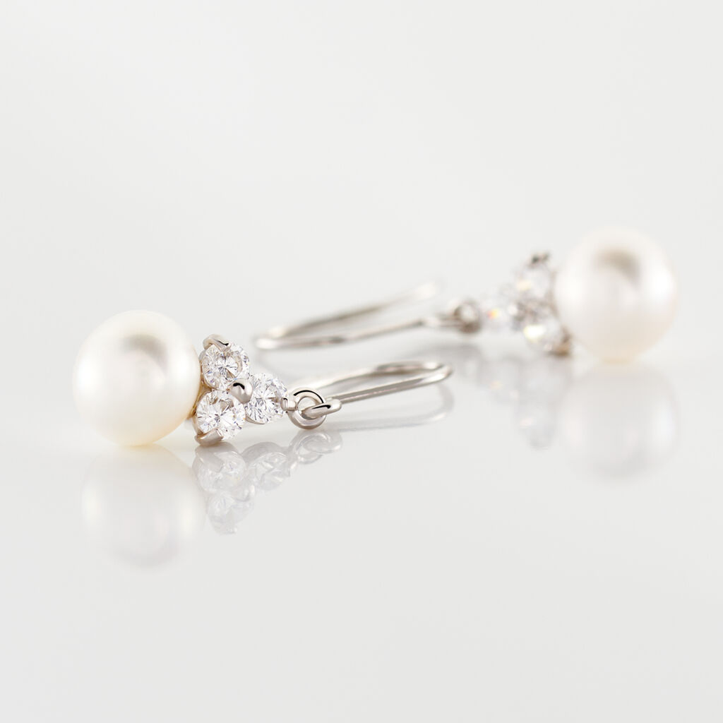 Boucles D'oreilles Pendantes Taissia Or Blanc Perle Culture Et Oxyde - Boucles d'oreilles pendantes Femme | Histoire d&rsquo;Or