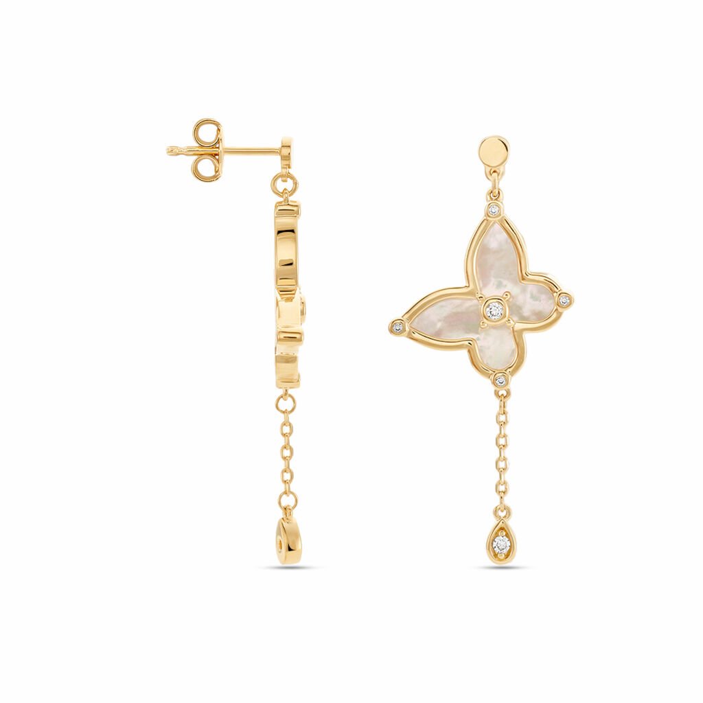 Boucles D'oreilles Pendantes Areli Plaque Or Doré Nacre Oxyde - Boucles d'oreilles pendantes Femme | Histoire d’Or