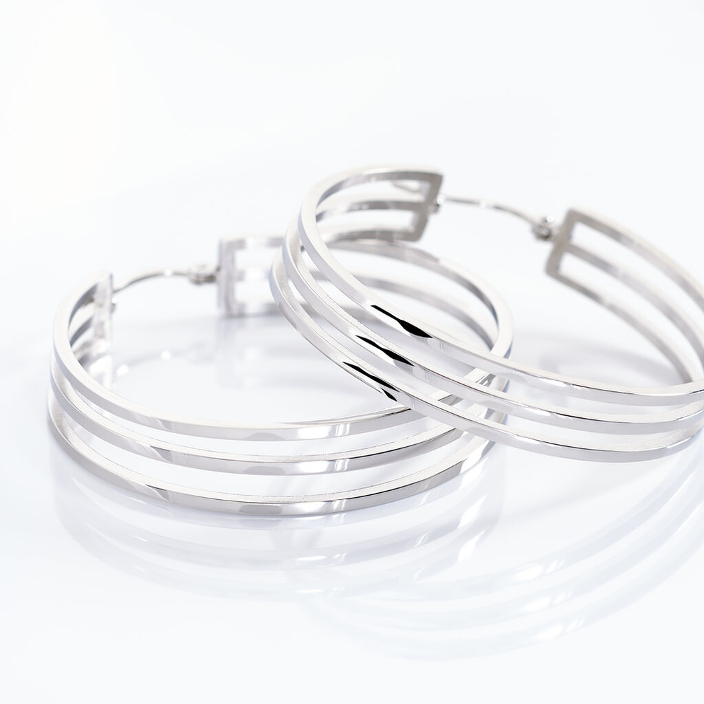 Créoles Adel Acier Blanc - Boucles d'oreilles créoles Femme | Histoire d’Or
