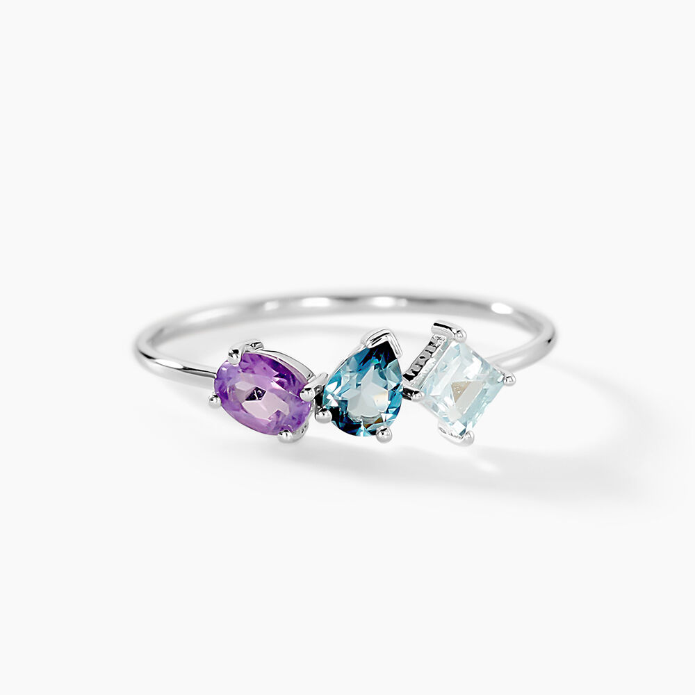 Bague Raika Or Blanc Amethyste Et Topaze - Pour Femme - Pierre en Topaze de forme Carré - Histoire d'Or