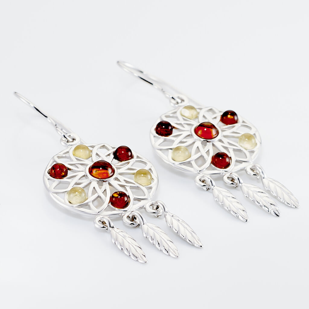 Boucles D'oreilles Argent Blanc Lorena Ambre - Boucles d'oreilles pendantes Femme | Histoire d’Or