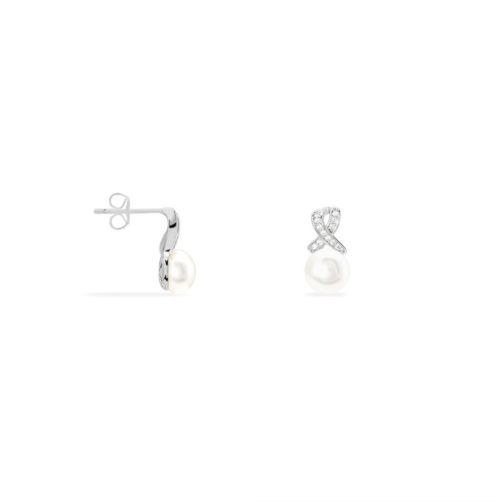 Boucles D'oreilles Pendantes Sathine Argent  Perle De Culture Et Oxyde - Boucles d'oreilles fantaisie Femme | Histoire d’Or