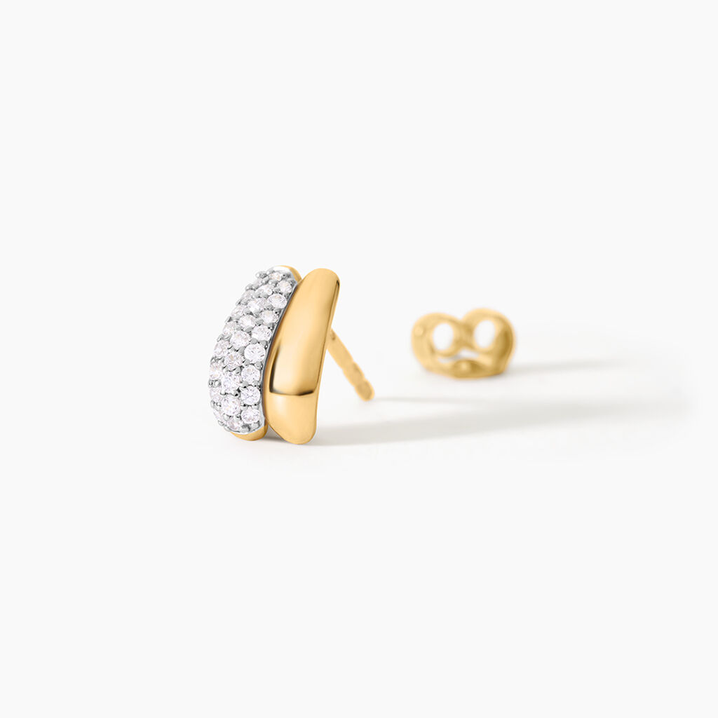 Boucles D'Oreilles Puces Carina Argent Dor&eacute; A L'Or 750/1000 Oxyde De Zirconium - Clous d'oreilles Femme | Histoire d&rsquo;Or