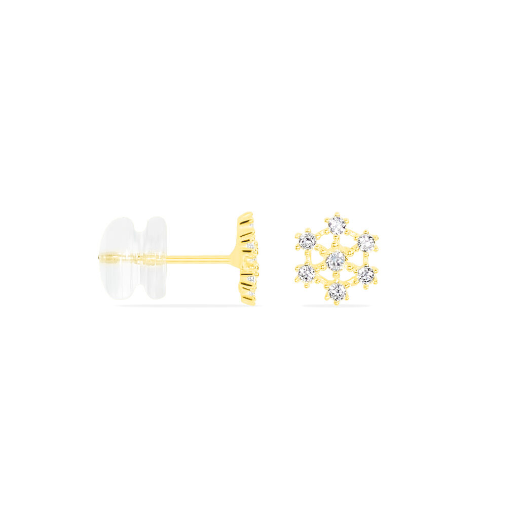Boucles D'oreilles Puces Eileen Flocon Or Jaune Oxyde De Zirconium - Clous d'oreilles Femme | Histoire d’Or