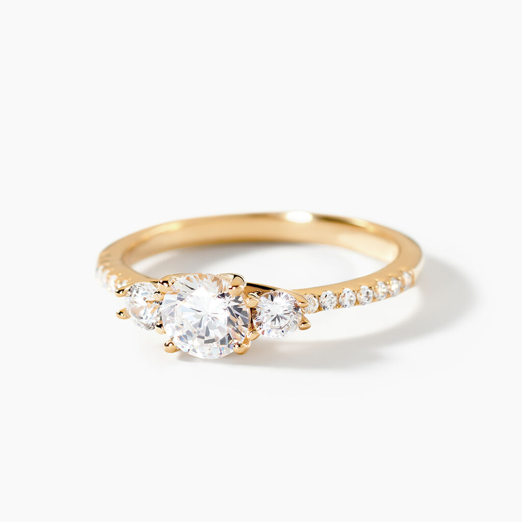 Bague Solitaire Plaque Or Jaune Oxyde De Zirconium -  Femme | Histoire d&rsquo;Or
