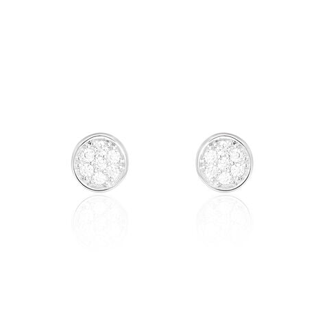 Boucles D'oreilles Puces Pastille Serti Clos Or Blanc Oxyde - Clous d'oreilles Femme | Histoire d’Or