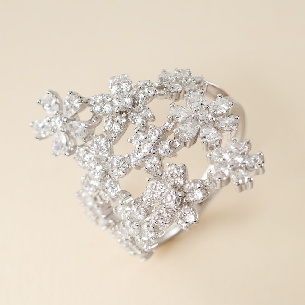 Bague Midnight Flower Argent Blanc Oxyde De Zirconium - Bagues avec pierre Femme | Histoire d&rsquo;Or