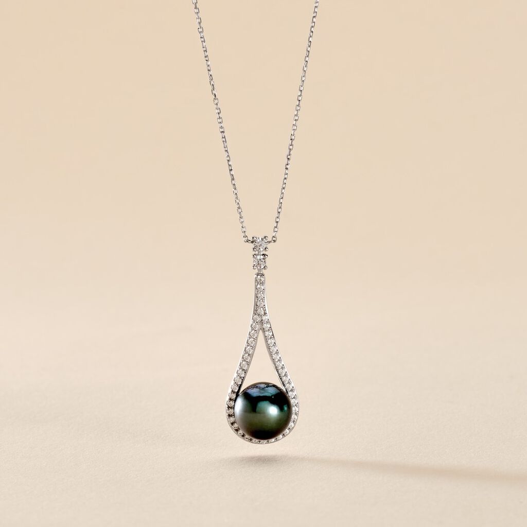 Collier Gillet Or Blanc Perle De Tahiti Oxyde Zirconium - Colliers Femme | Histoire d’Or