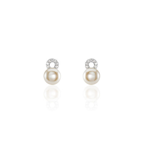 Boucles D'oreilles Pendantes Lilio Argent  Perle De Culture Et Oxyde - Boucles d'oreilles fantaisie Femme | Histoire d’Or