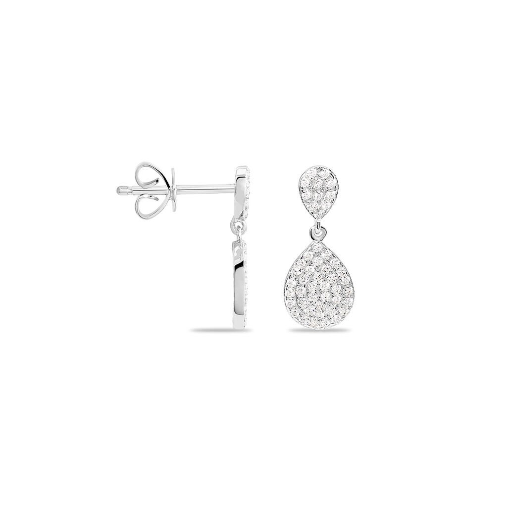 Boucles D'oreilles Pendantes Or Blanc Oxyde De Zirconium - Boucles d'oreilles pendantes Femme | Histoire d’Or