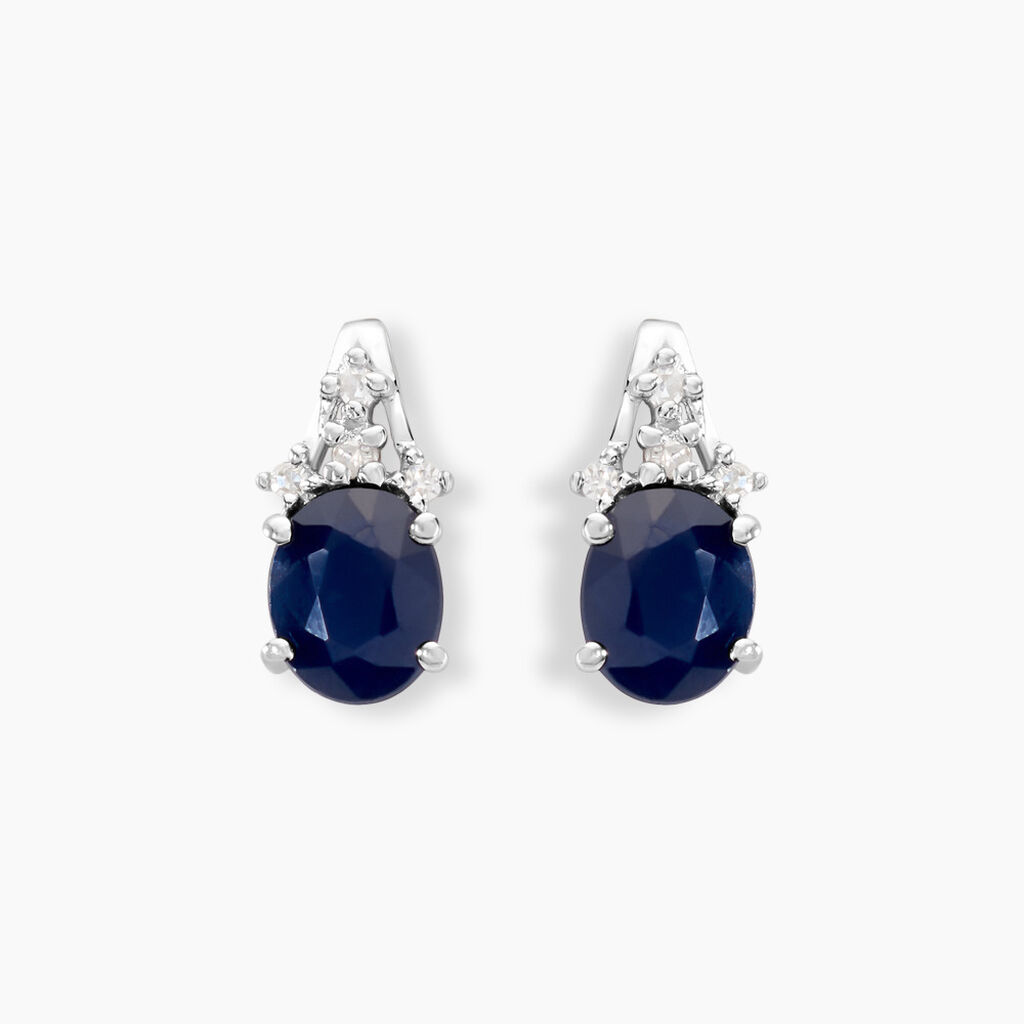 Boucles D'oreilles Puces Or Blanc Marie Saphirs Diamants - Clous d'oreilles Femme | Histoire d’Or