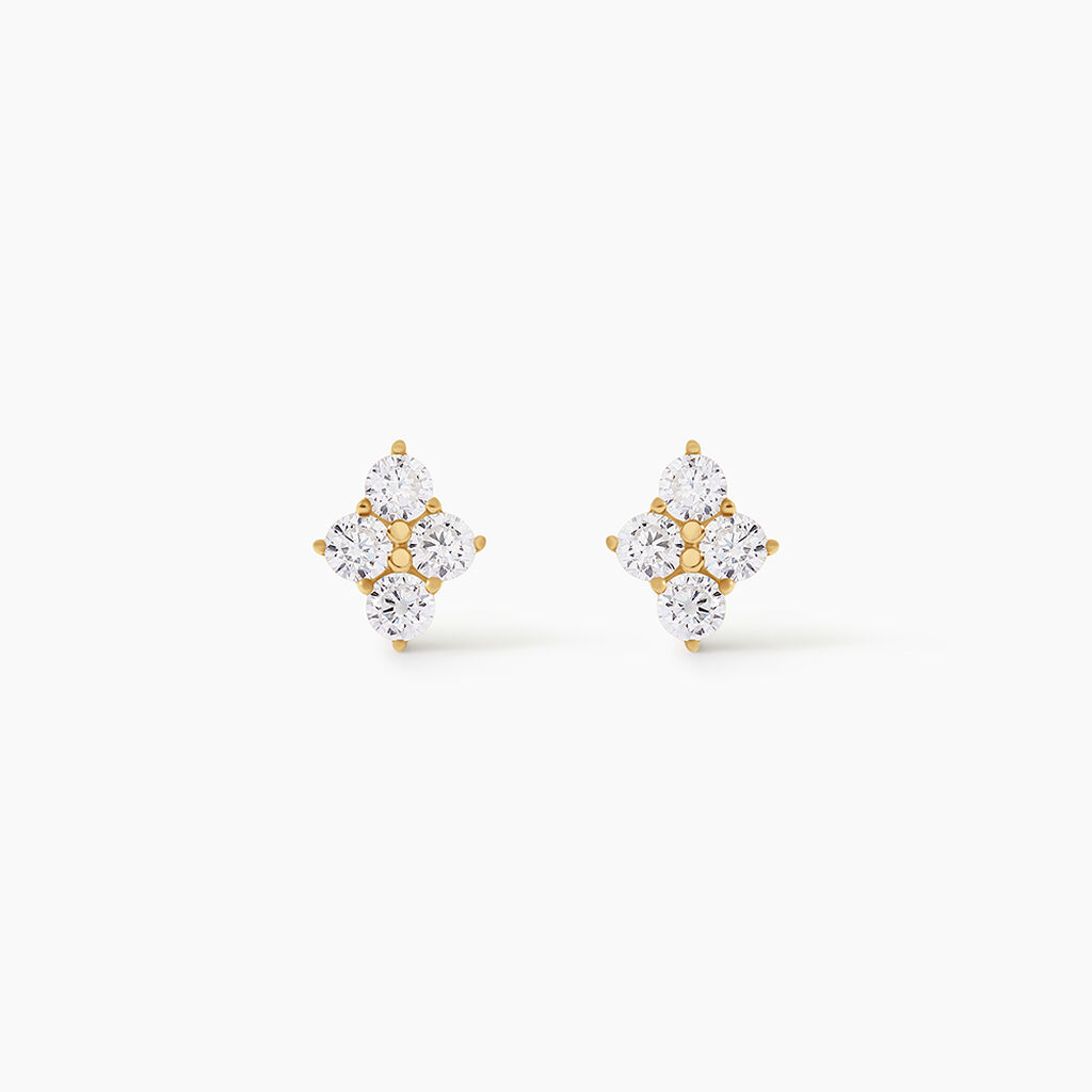 Boucles D'Oreilles Puces Margh Argent Dor&eacute; A L'Or 750/1000 Oxyde De Zirconium - Boucles d'oreilles fantaisie Femme | Histoire d&rsquo;Or