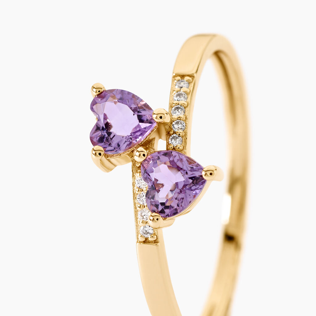Bague Myrtie Argent Dor&eacute; A L'Or 750/1000 Am&eacute;thyste Oxyde De Zirconium - Bagues solitaires Femme | Histoire d&rsquo;Or