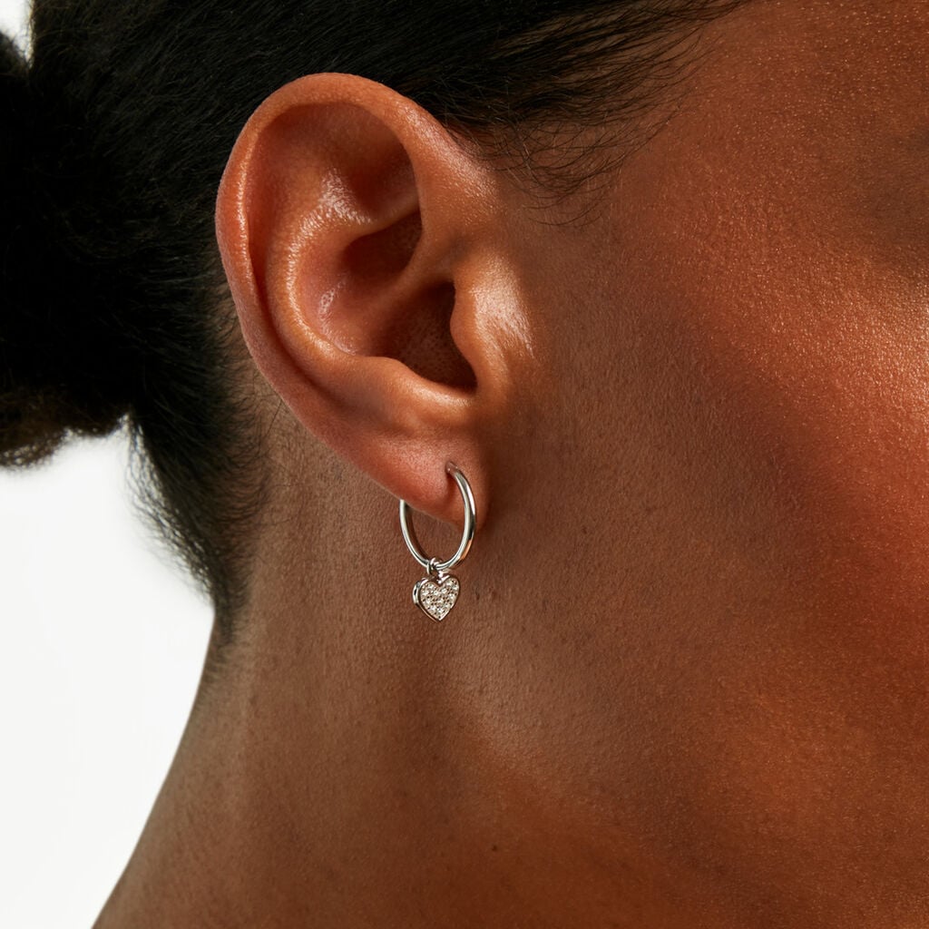 Cr&eacute;oles Petit Coeur Argent Blanc Oxyde De Zirconium - Boucles d'oreilles cr&eacute;oles Femme | Histoire d&rsquo;Or
