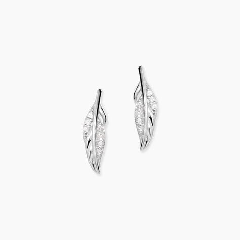 Boucles D'oreilles Puces Feath Argent Blanc Oxyde De Zirconium - Boucles d'oreilles fantaisie Femme | Histoire d&rsquo;Or