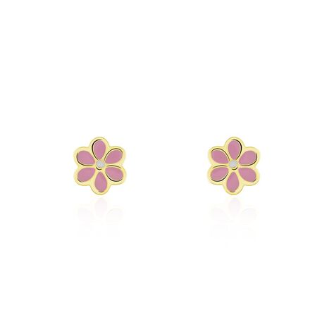 Boucles D'oreilles Puces Or Jaune Talia Email - Clous d'oreilles Enfant | Histoire d’Or