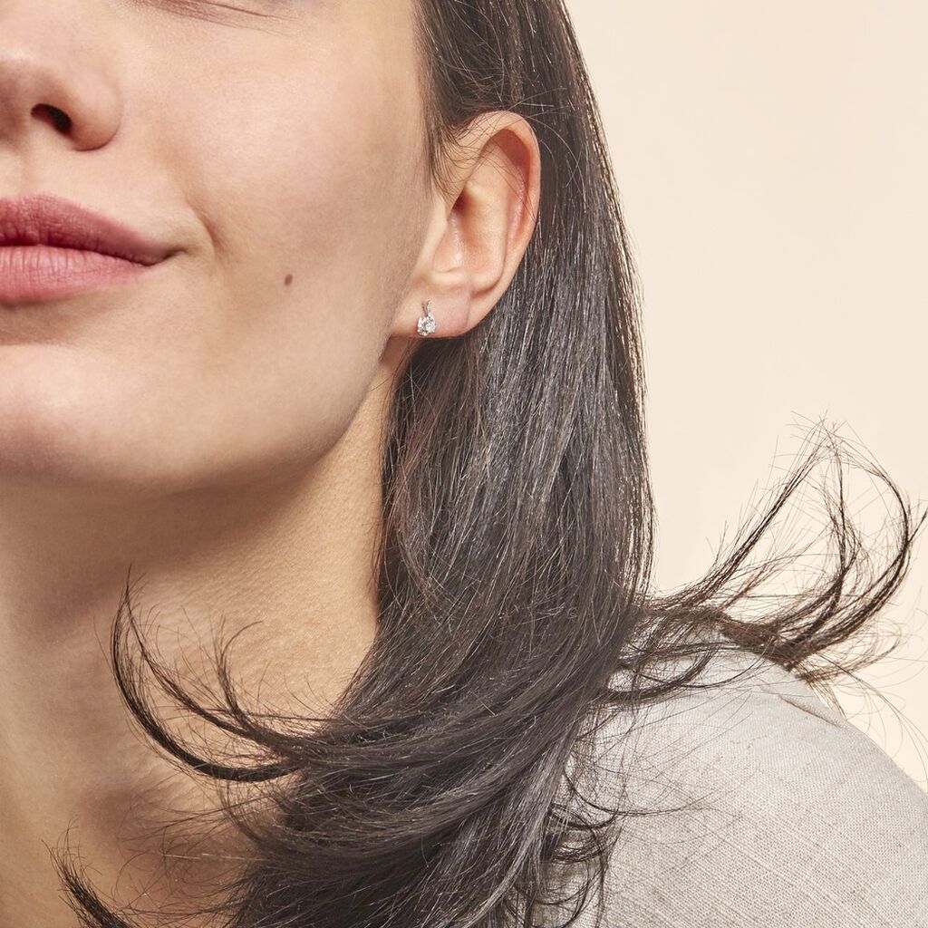 Boucles D'oreilles Puces Vrille Accompagnee Or Blanc Diamant - Clous d'oreilles Femme | Histoire d’Or
