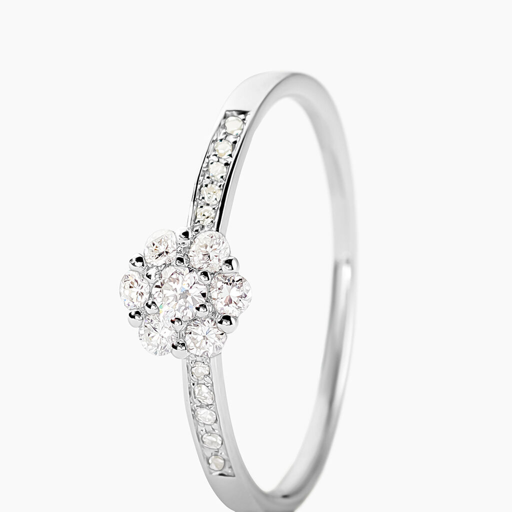 Bague Magnolia Or Blanc Diamant - Bagues avec pierre Femme | Histoire d&rsquo;Or