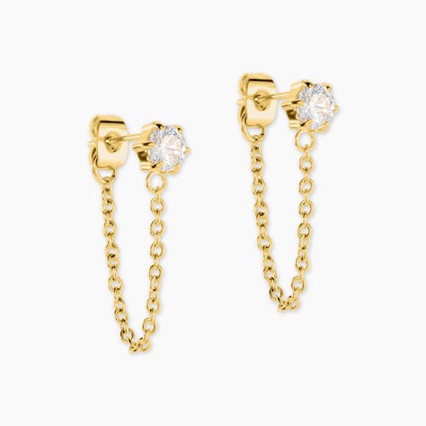 Boucles D'Oreilles Pendantes Ivy Acier Jaune Oxyde De Zirconium - Boucles d'oreilles fantaisie Femme | Histoire d&rsquo;Or