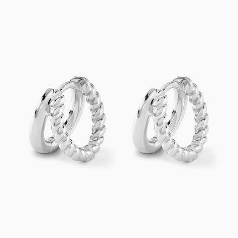 Créoles Two Argent Blanc - Boucles d'oreilles créoles Femme | Histoire d’Or