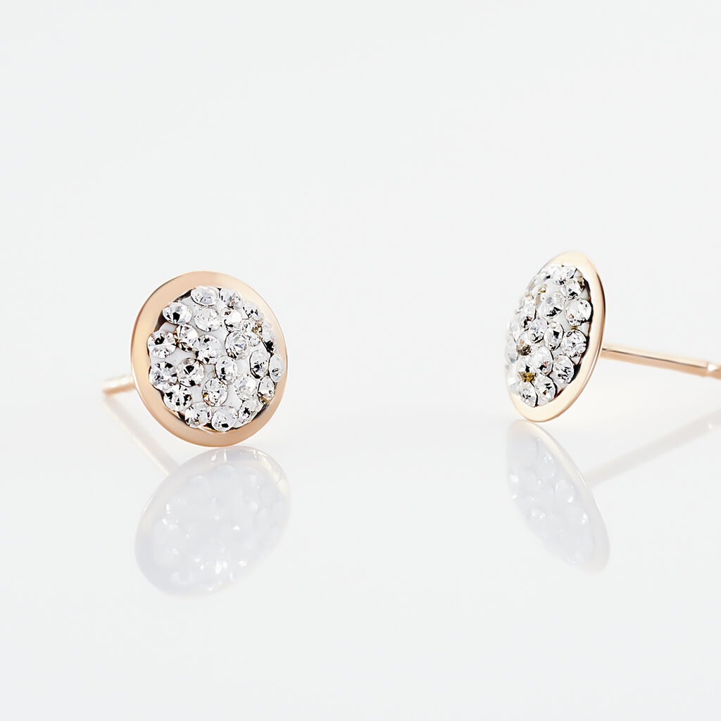 Boucles D'oreilles Puces Edmee Cercle 0 Or Rose Strass - Clous d'oreilles Femme | Histoire d&rsquo;Or