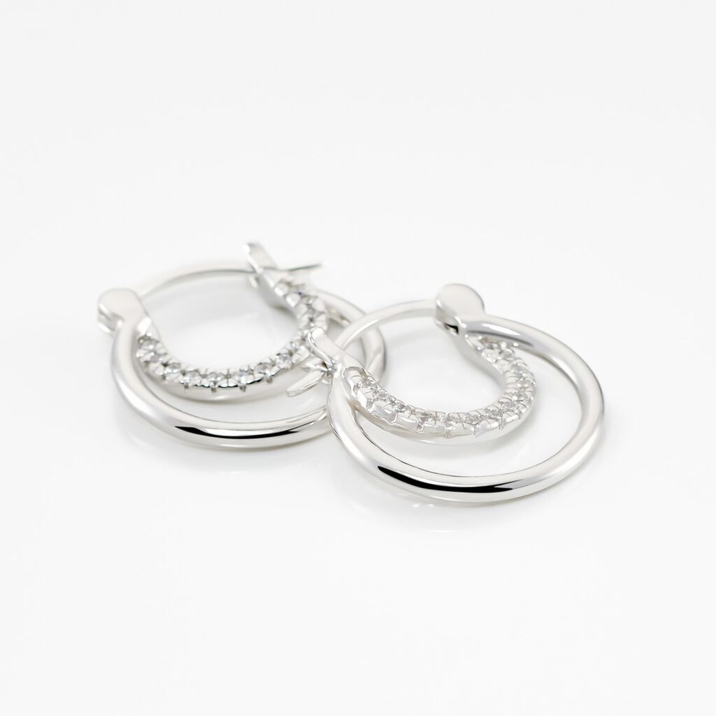 Créoles Argent Blanc Linnette Oxydes De Zirconium - Boucles d'oreilles créoles Femme | Histoire d’Or